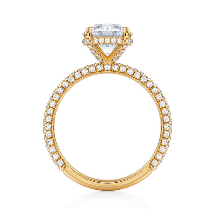 Round Diamond Basket With Three Row Pave Ring