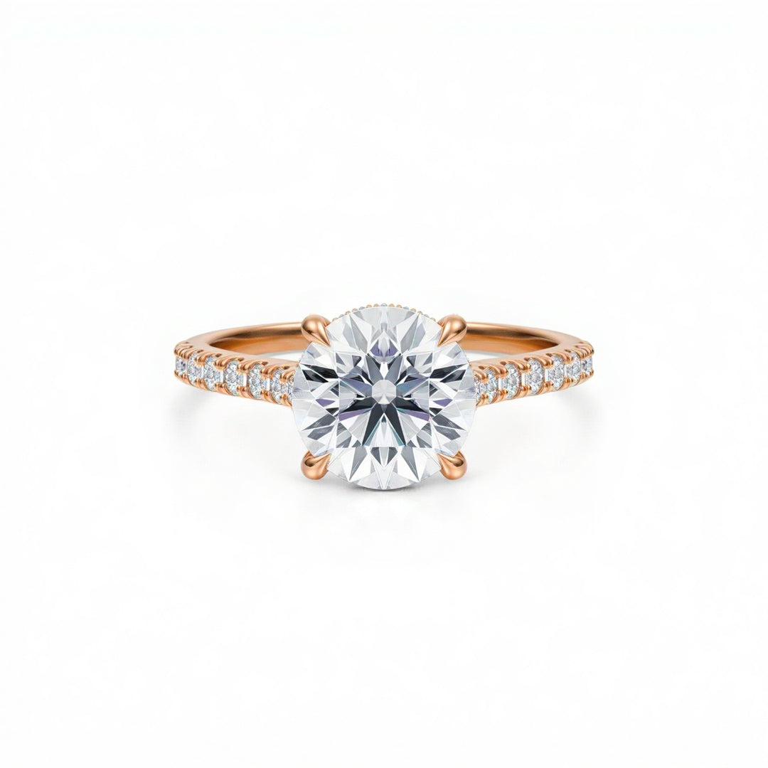 Round Pave Cathedral Ring With Diamond Basket