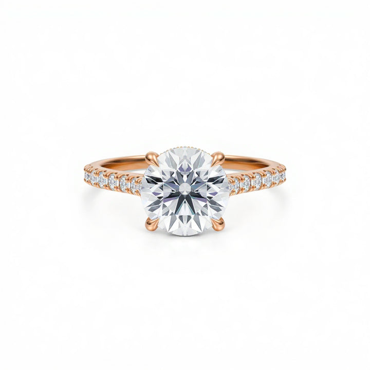 Round Pave Cathedral Ring With Diamond Basket