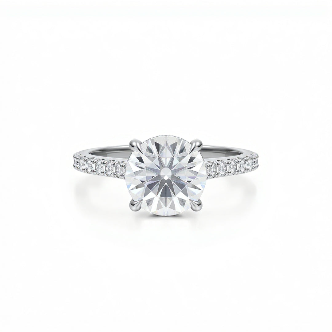 Round Pave Cathedral Ring With Diamond Basket