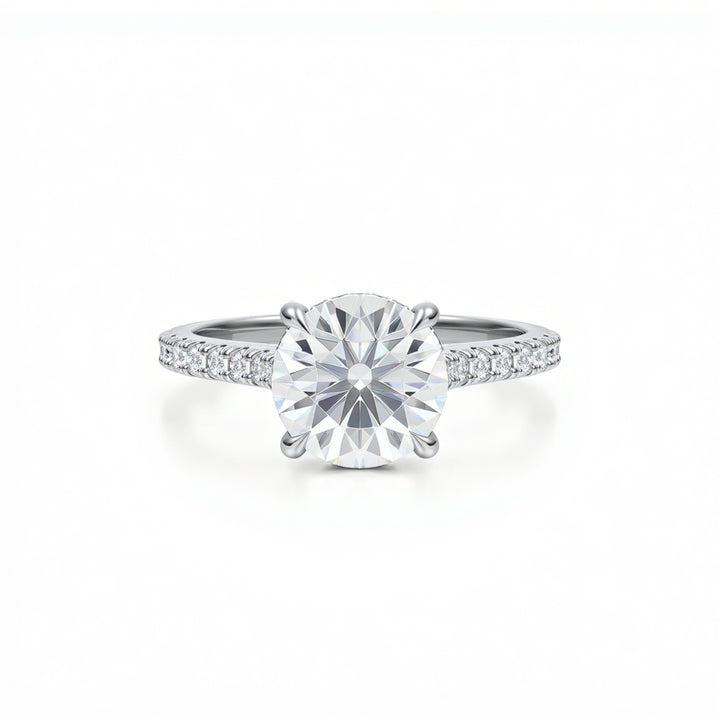 Round Pave Cathedral Ring With Diamond Basket