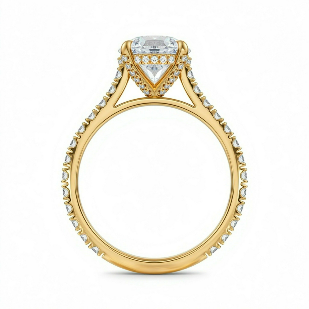 Round Pave Cathedral Ring With Diamond Basket