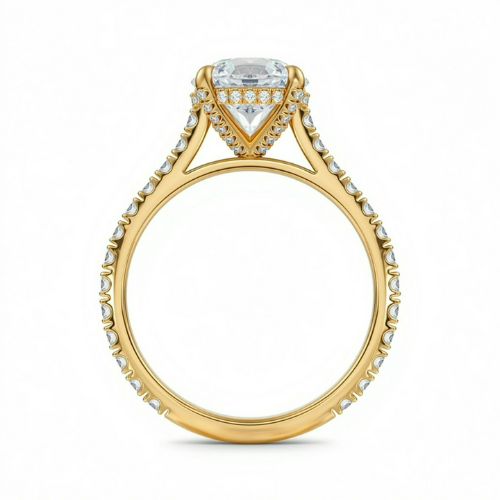 Round Pave Cathedral Ring With Diamond Basket
