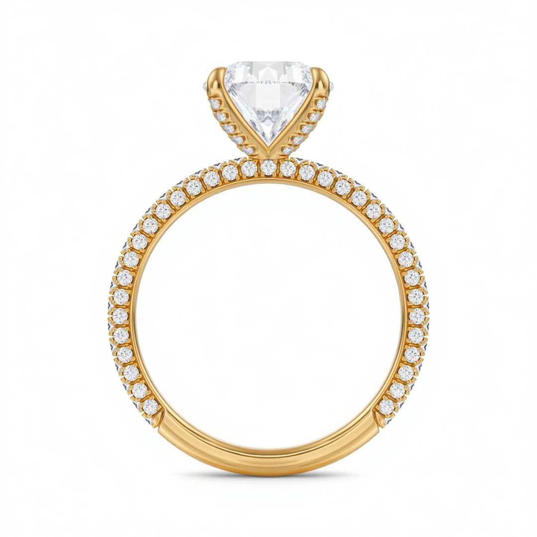 Round Three Row Pave Ring With Pave Prongs