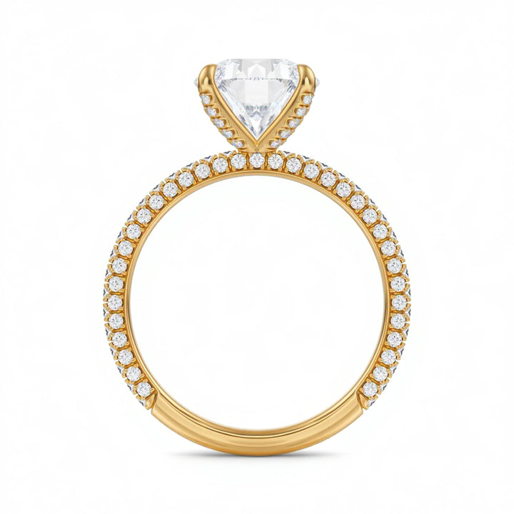 Round Three Row Pave Ring With Pave Prongs