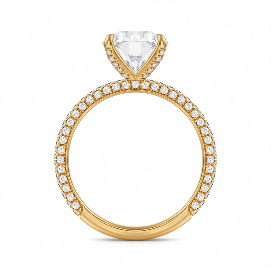 Oval Three Row Pave Ring With Pave Prongs
