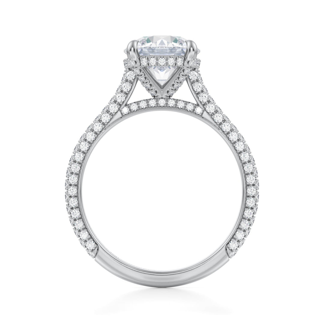 Round Trio Pave Cathedral Ring With Pave Basket