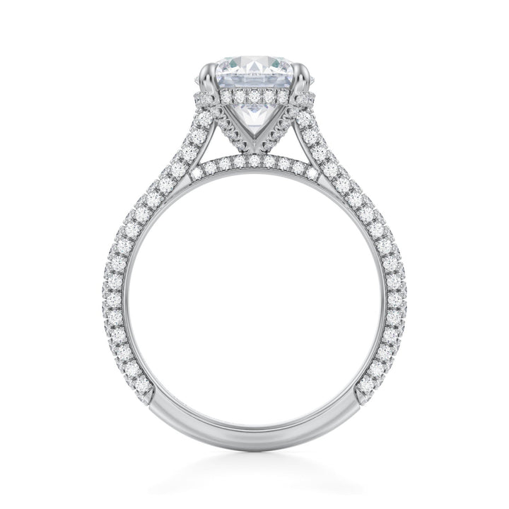 Round Trio Pave Cathedral Ring With Pave Basket