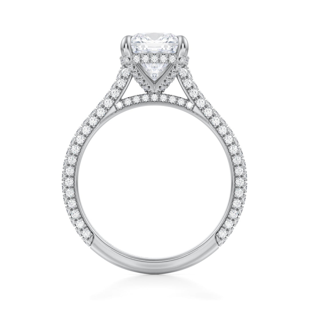 Cushion Trio Pave Cathedral Ring With Pave Basket