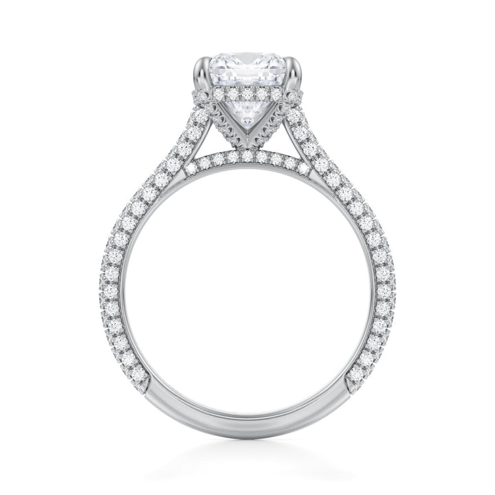 Cushion Trio Pave Cathedral Ring With Pave Basket