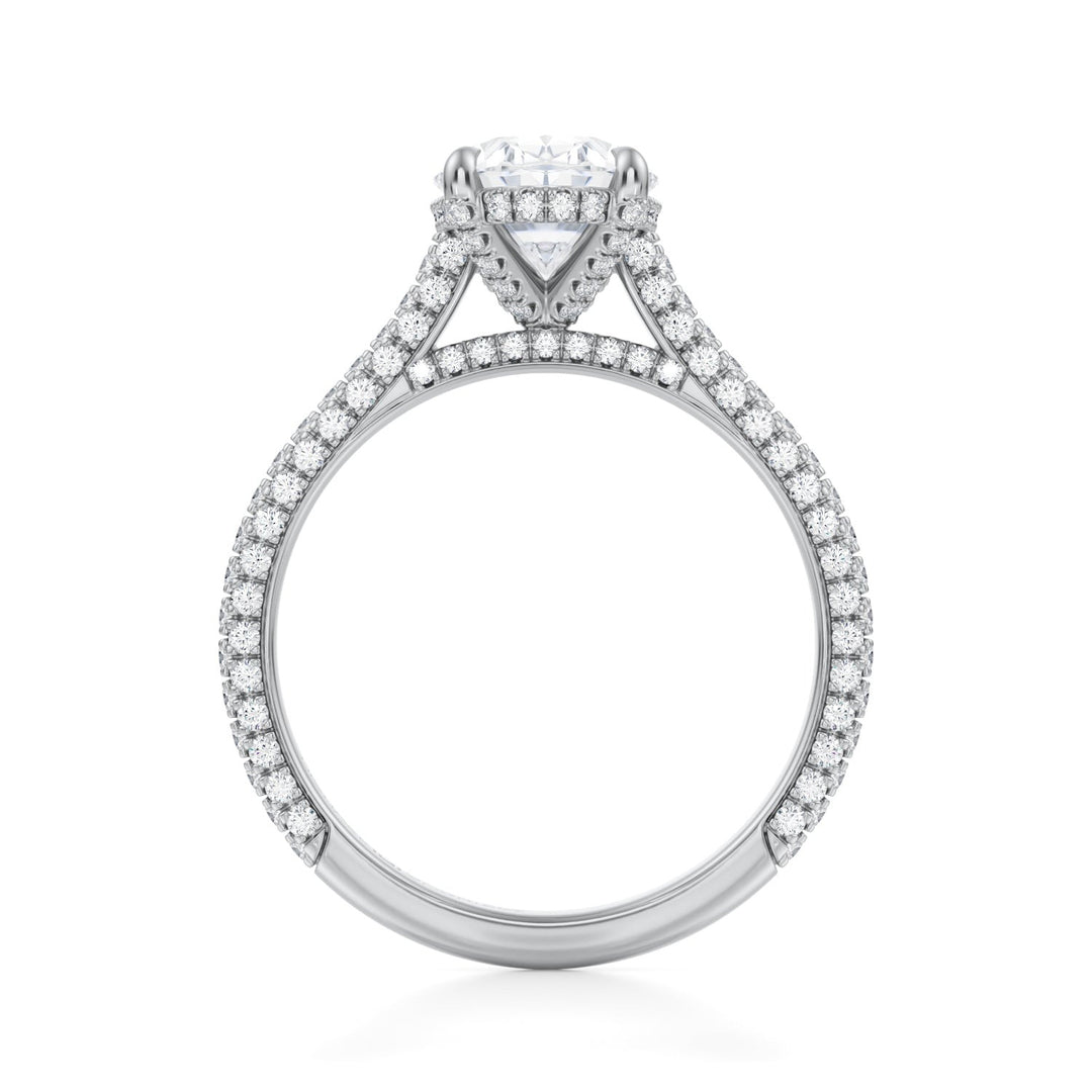 Oval Trio Pave Cathedral Ring With Pave Basket