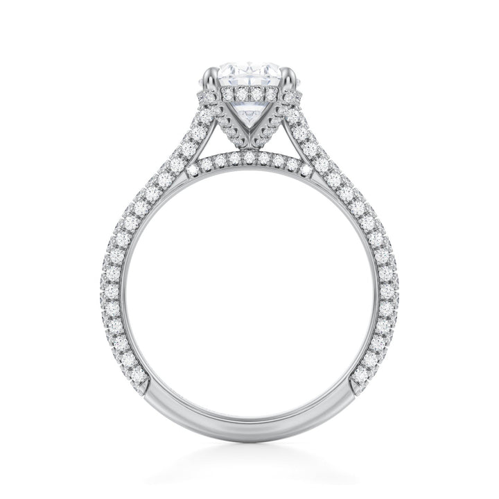 Oval Trio Pave Cathedral Ring With Pave Basket