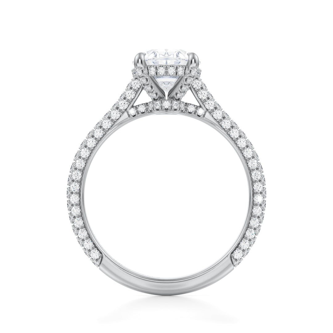 Oval Trio Pave Cathedral Ring With Pave Basket