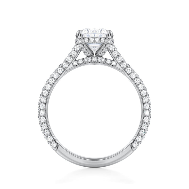 Oval Trio Pave Cathedral Ring With Pave Basket