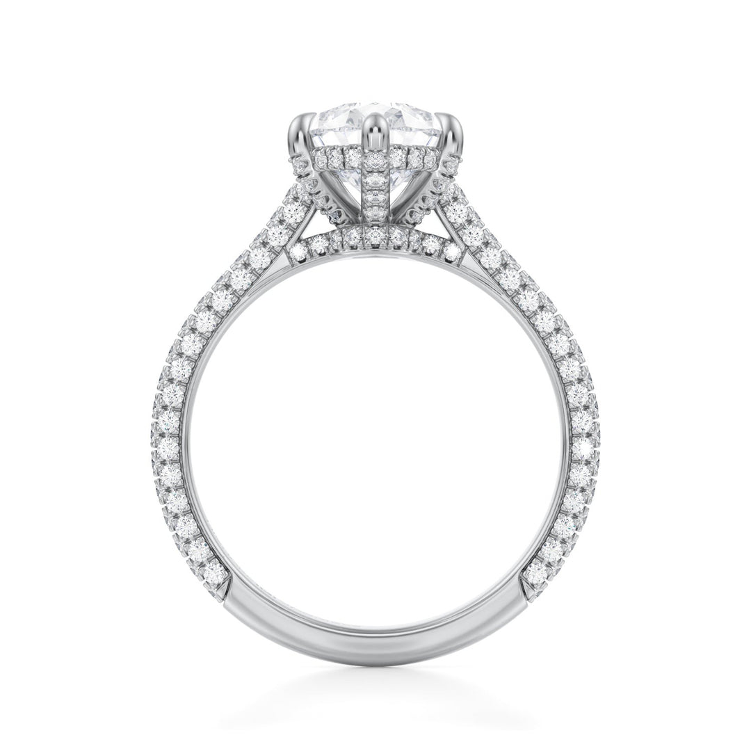 Pear Trio Pave Cathedral Ring With Low Pave Basket