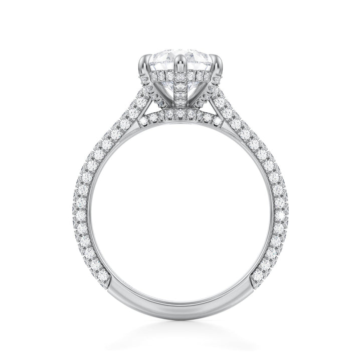 Pear Trio Pave Cathedral Ring With Low Pave Basket