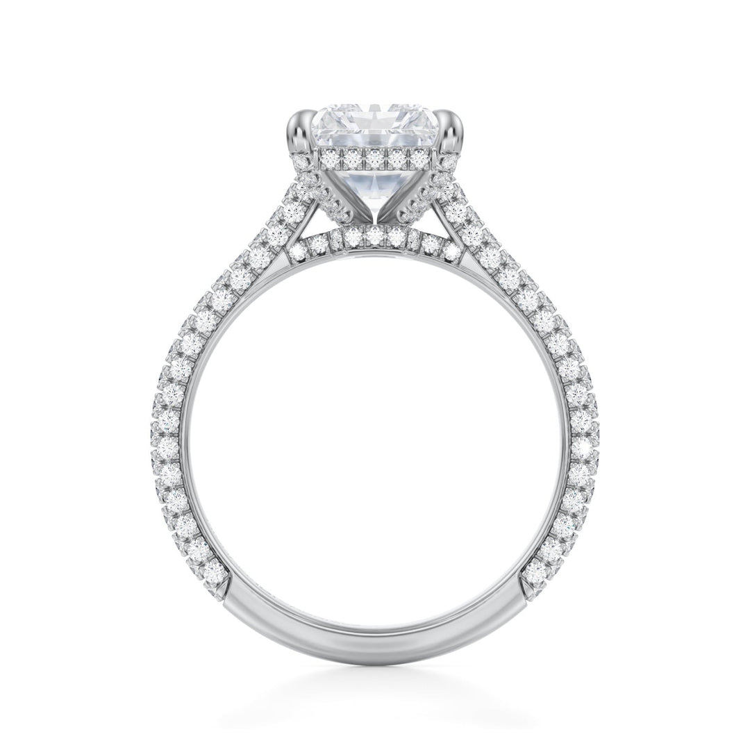 Radiant Trio Pave Cathedral Ring With Low Pave Basket