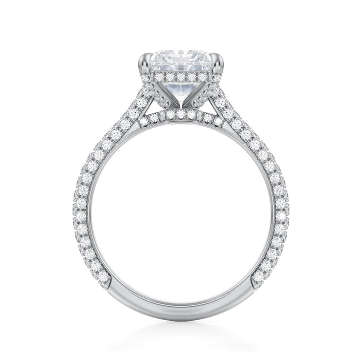 Radiant Trio Pave Cathedral Ring With Low Pave Basket