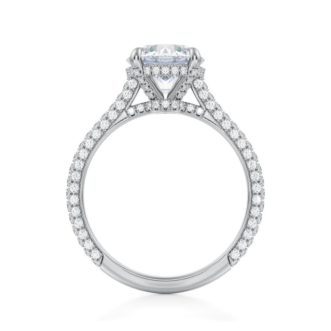 Round Trio Pave Cathedral Ring With Low Pave Basket