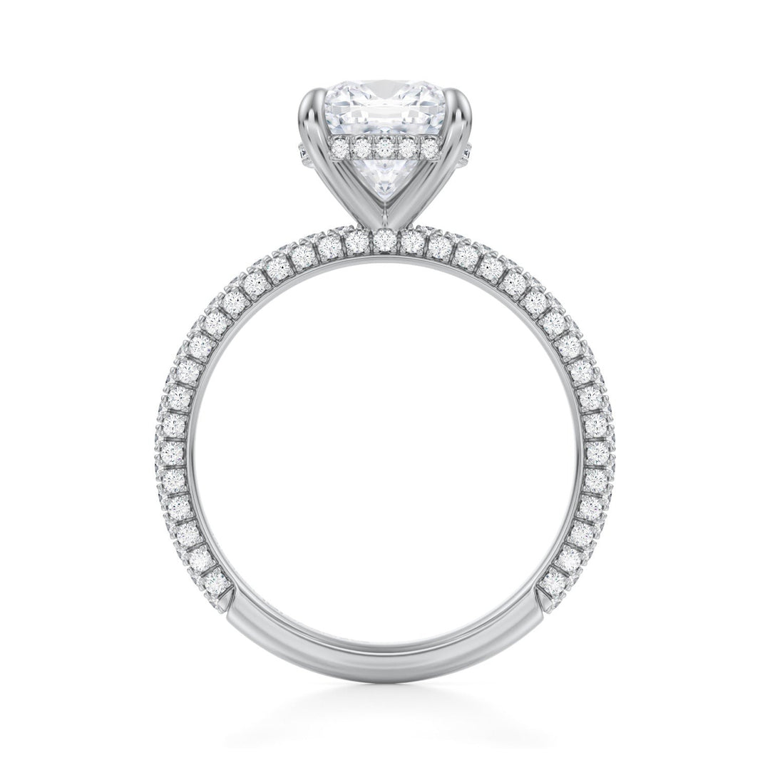 Cushion Hidden Halo With Trio Pave Ring
