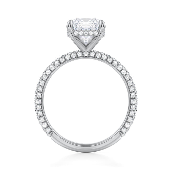 Cushion Hidden Halo With Trio Pave Ring