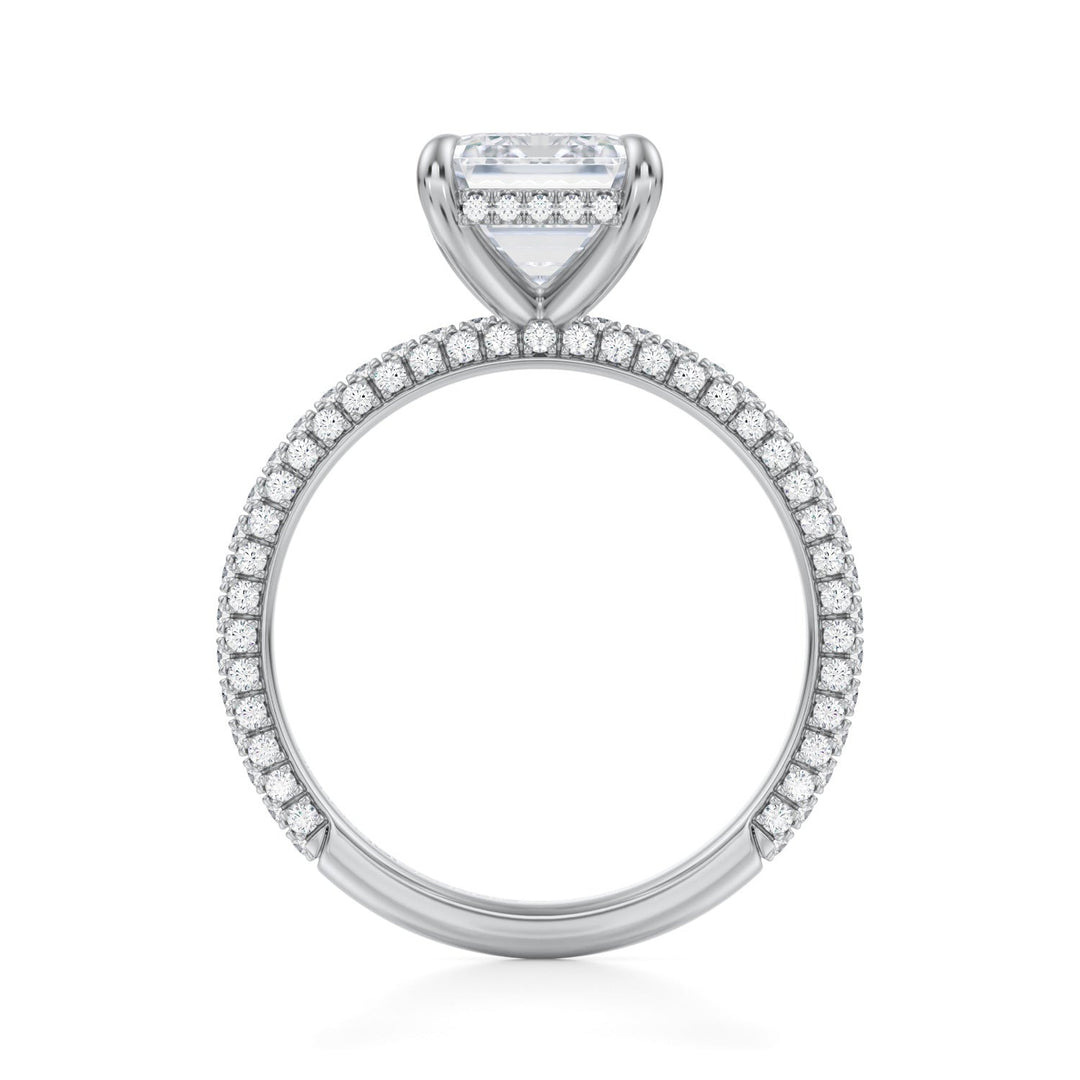 Emerald Hidden Halo With Trio Pave Ring