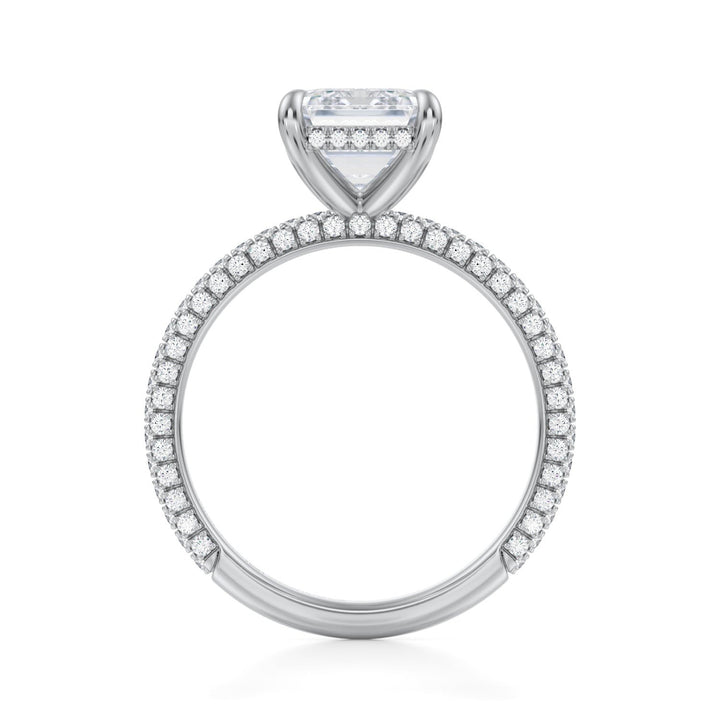 Emerald Hidden Halo With Trio Pave Ring