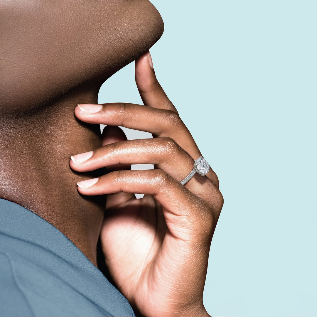 Round Pave Basket With Trio Pave Ring