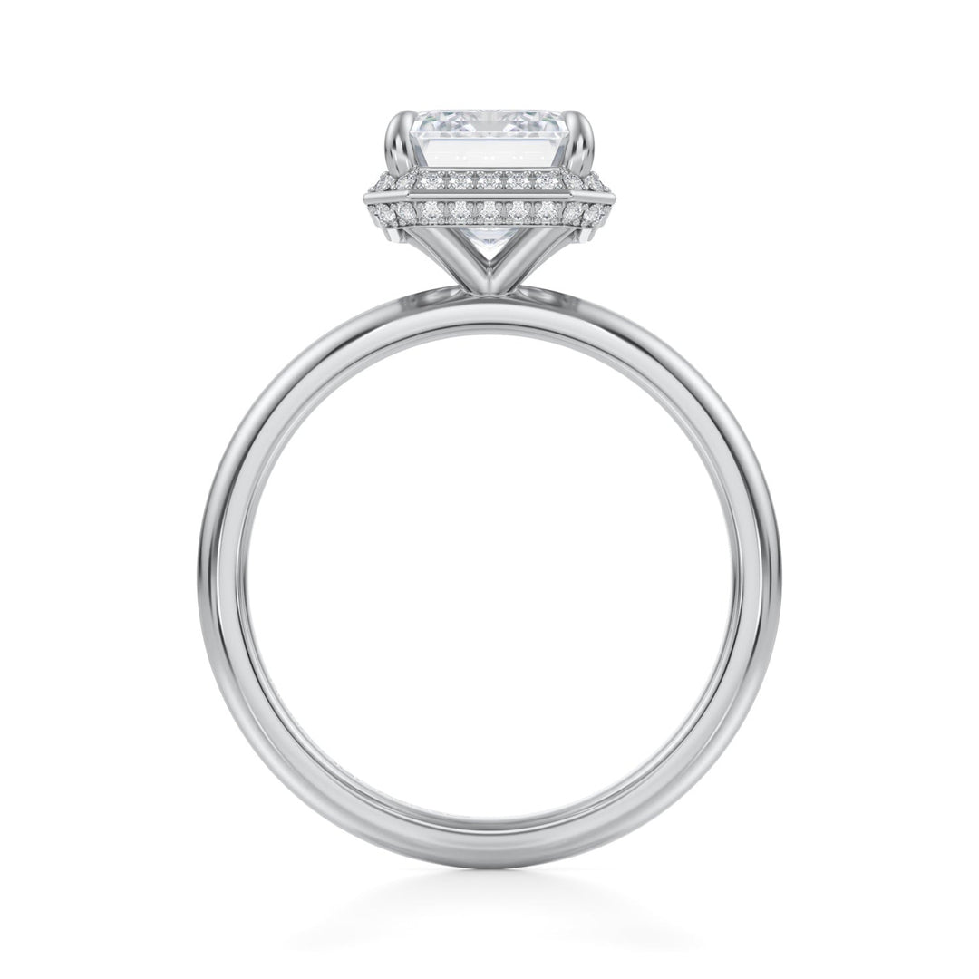 Emerald Knife Edge Halo With Solitaire Ring