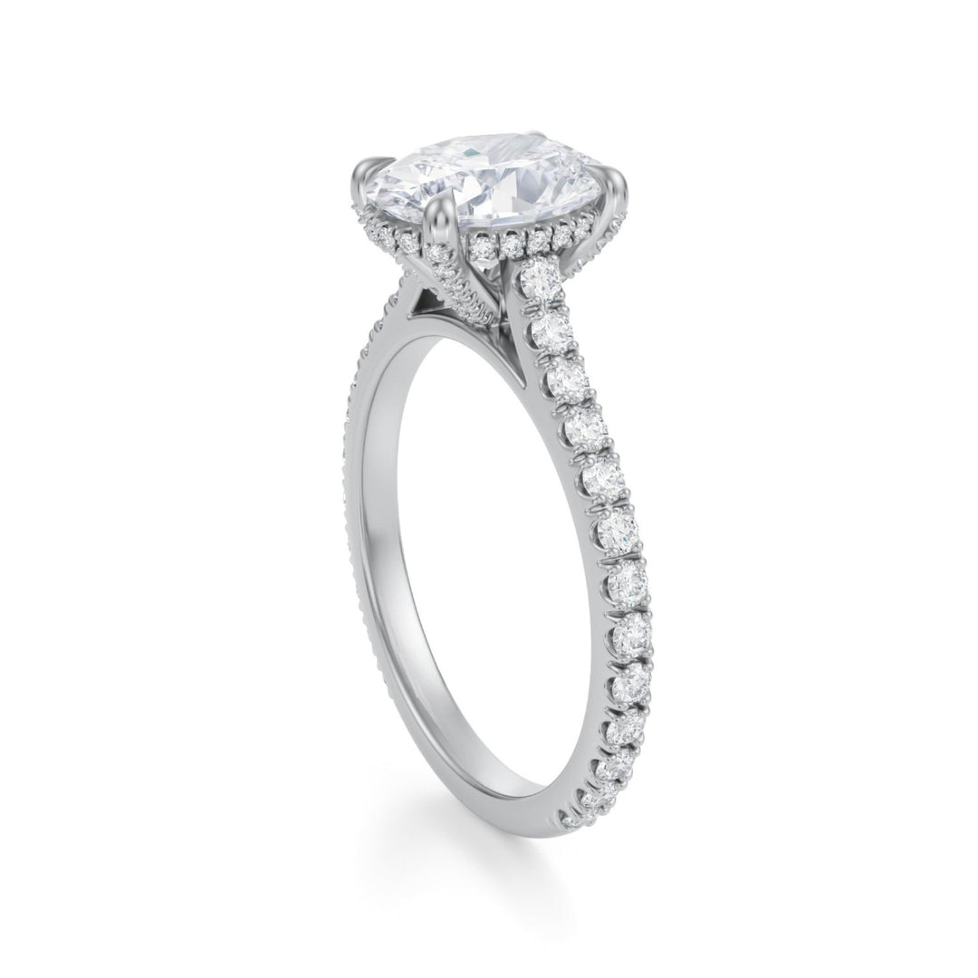 Oval Pave Cathedral Ring With Pave Basket