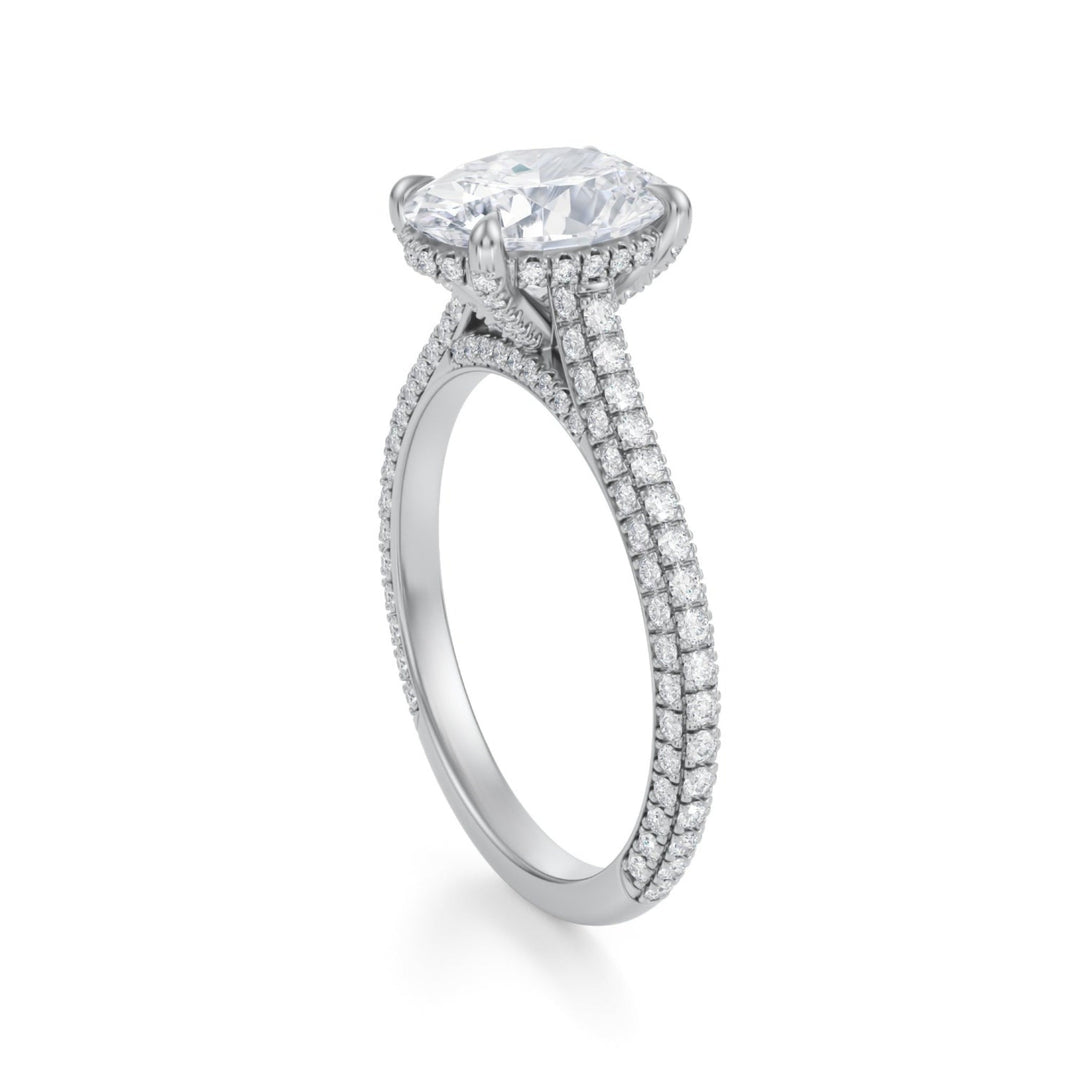 Oval Trio Pave Cathedral Ring With Pave Basket