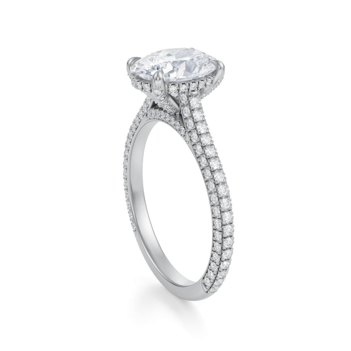 Oval Trio Pave Cathedral Ring With Pave Basket