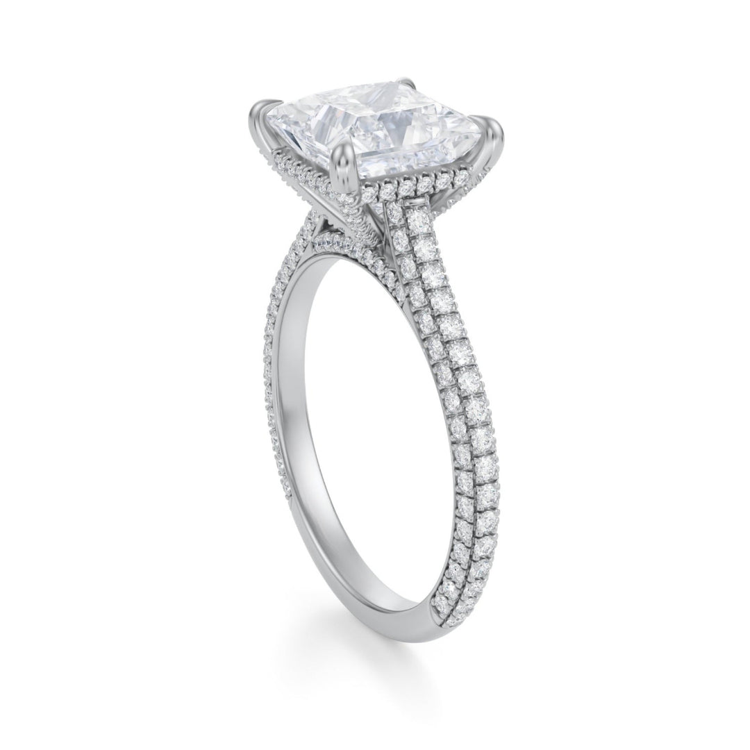 Princess Trio Pave Cathedral Ring With Pave Basket