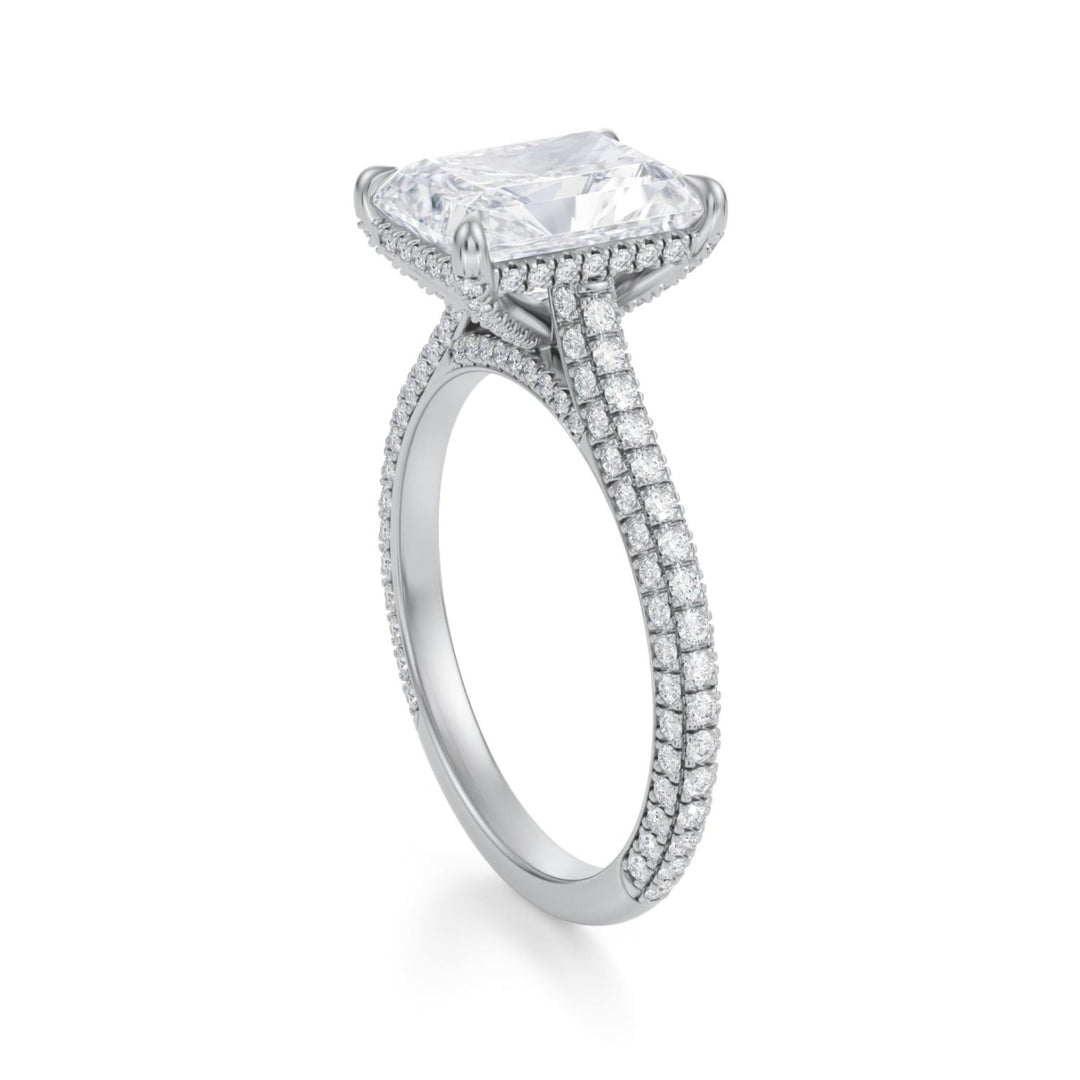 Radiant Trio Pave Cathedral Ring With Pave Basket