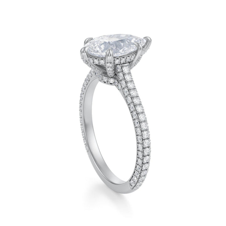 Pear Trio Pave Cathedral Ring With Low Pave Basket