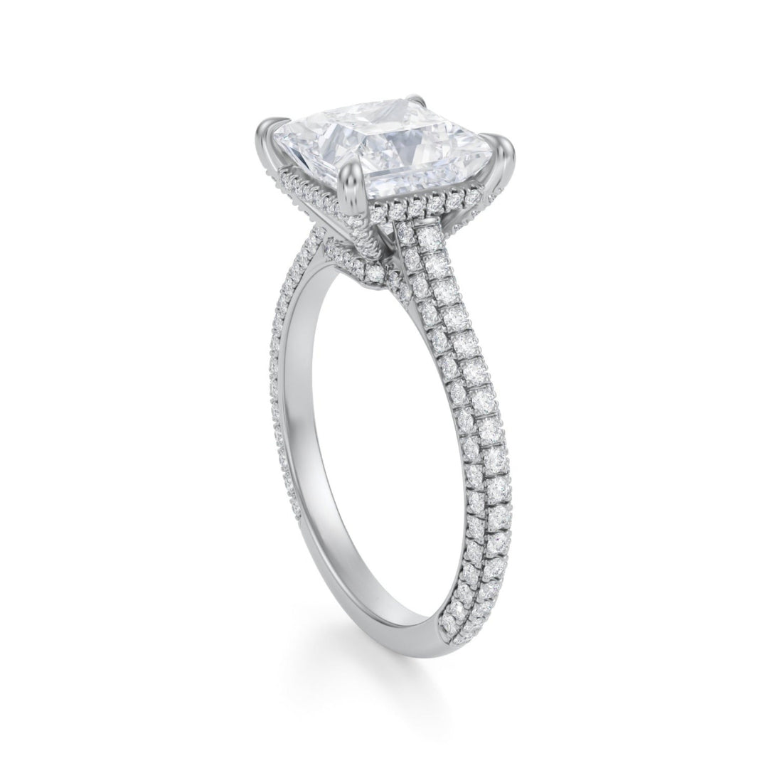 Princess Trio Pave Cathedral Ring With Low Pave Basket