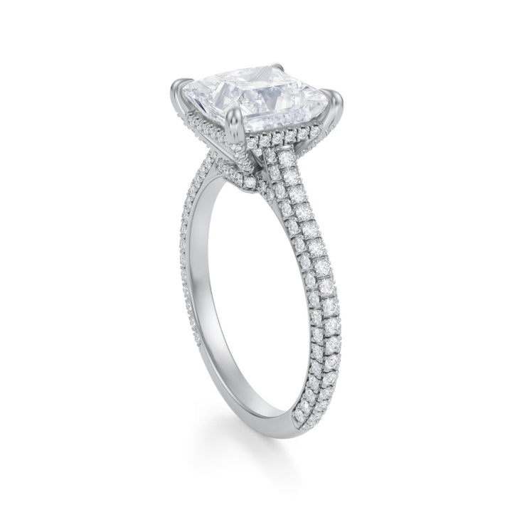 Princess Trio Pave Cathedral Ring With Low Pave Basket