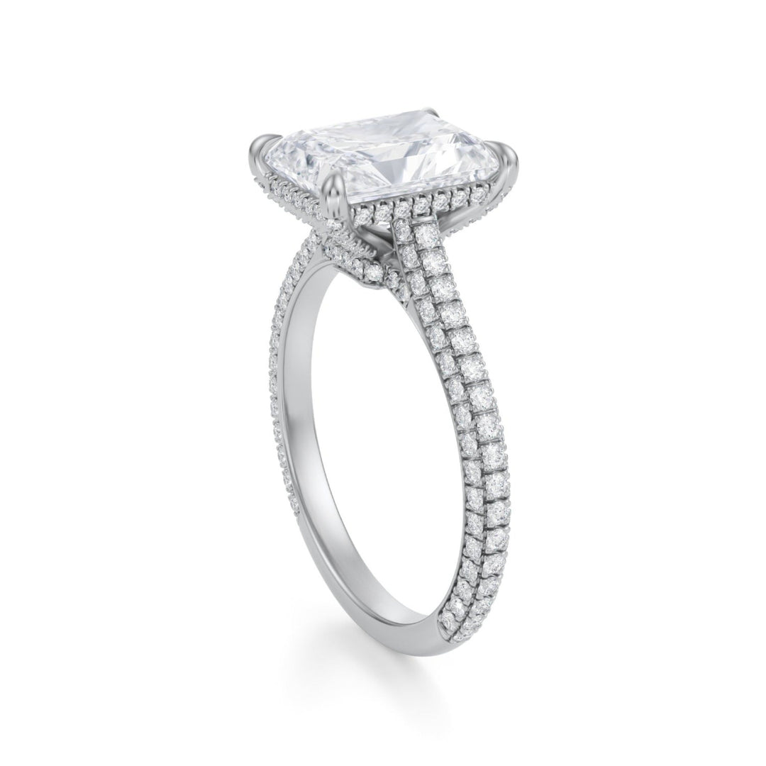 Radiant Trio Pave Cathedral Ring With Low Pave Basket