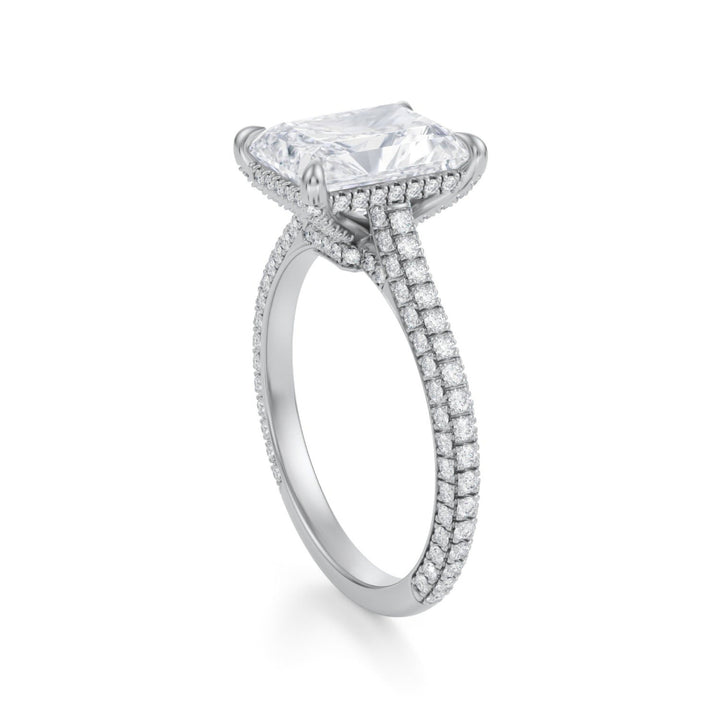 Radiant Trio Pave Cathedral Ring With Low Pave Basket