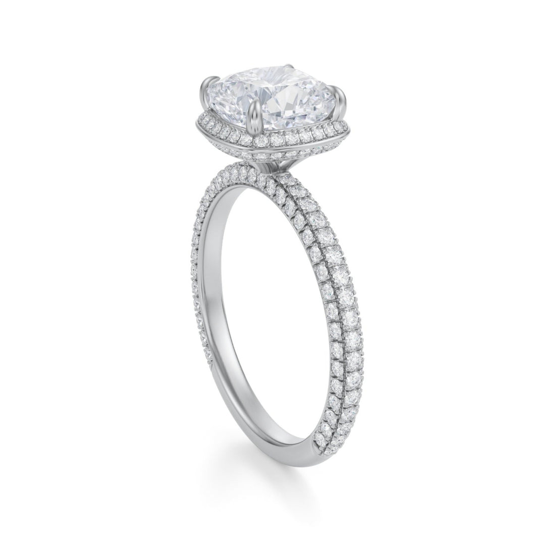 Cushion Knife Edge Halo With Trio Pave Ring