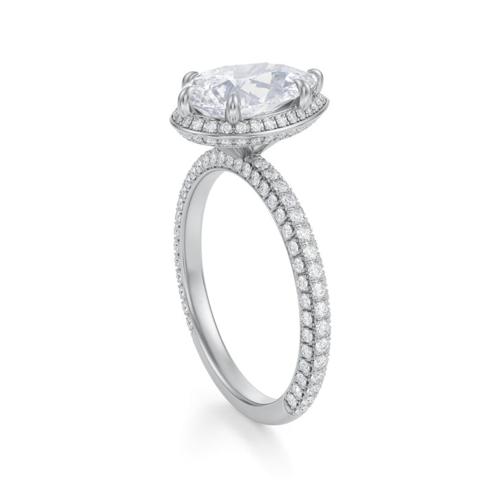 Pear Knife Edge Halo With Trio Pave Ring