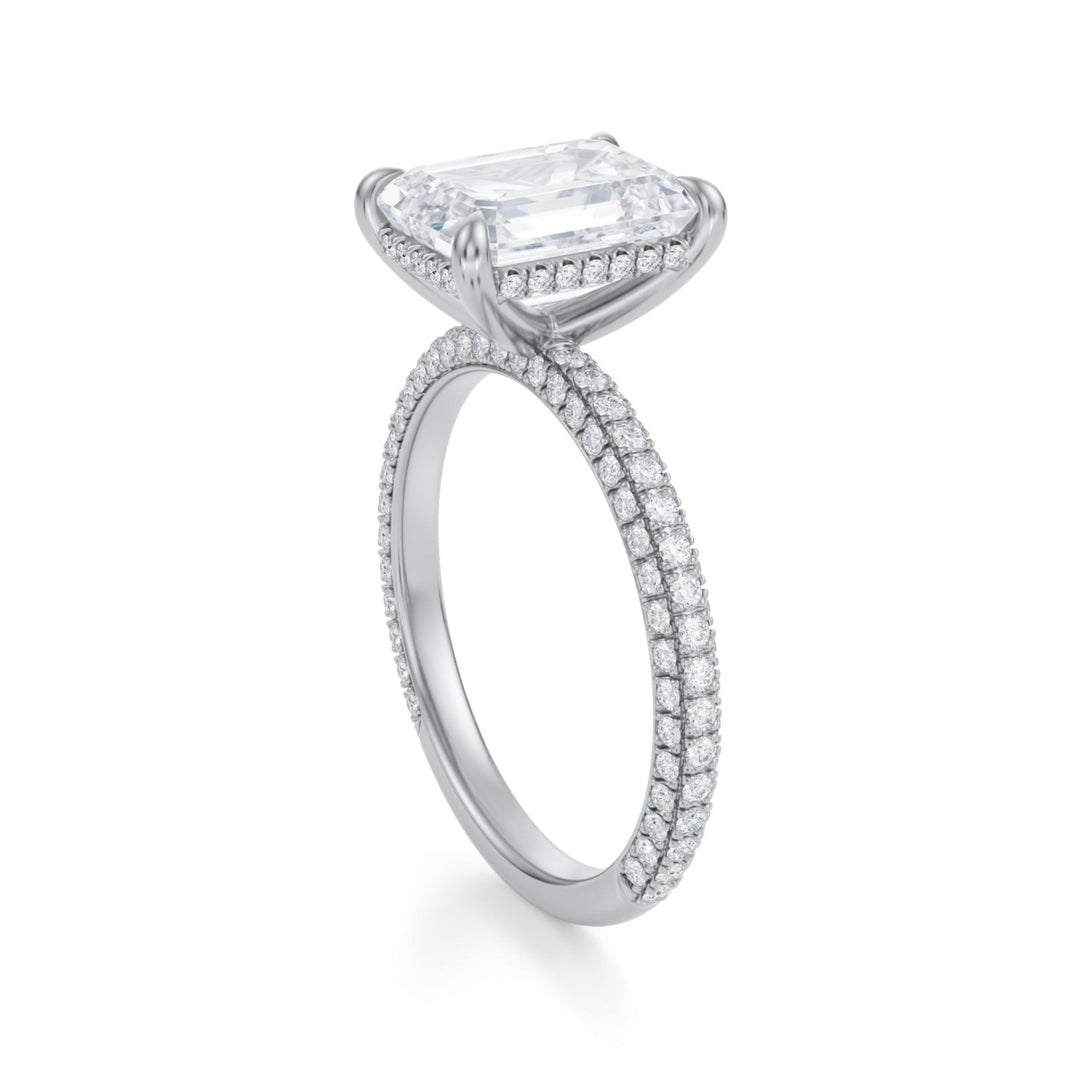 Emerald Hidden Halo With Trio Pave Ring