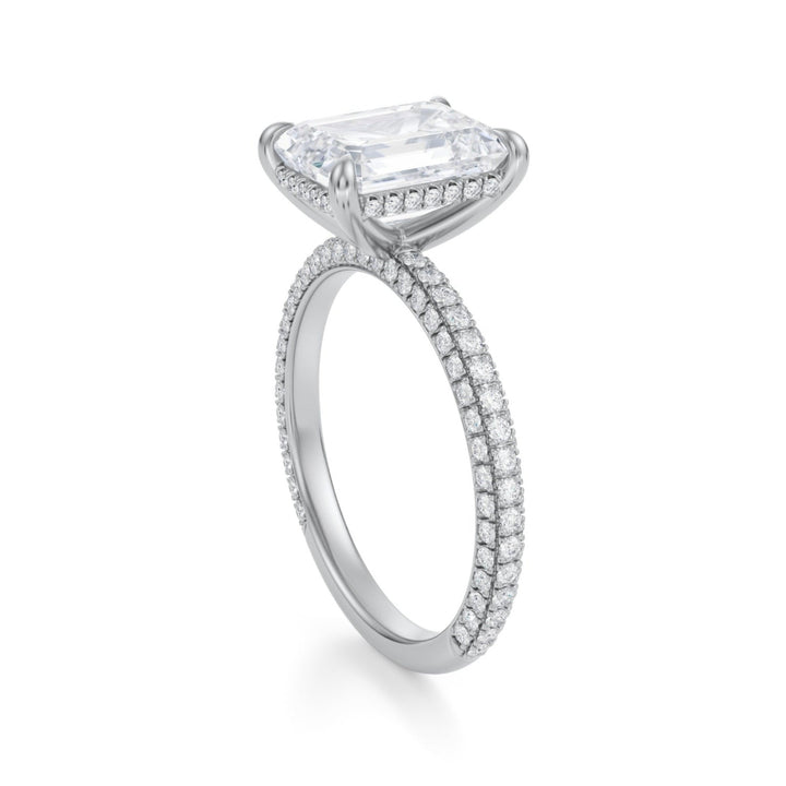 Emerald Hidden Halo With Trio Pave Ring