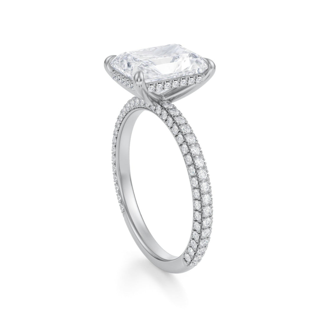 Radiant Hidden Halo With Trio Pave Ring