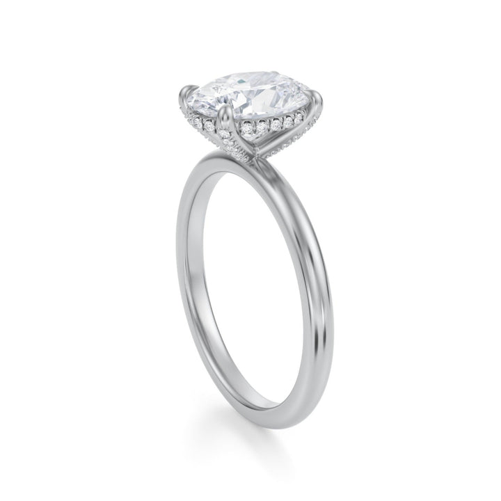 Oval Solitaire Ring With Pave Basket