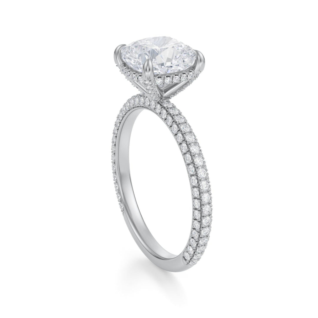 Cushion Pave Basket With Trio Pave Ring