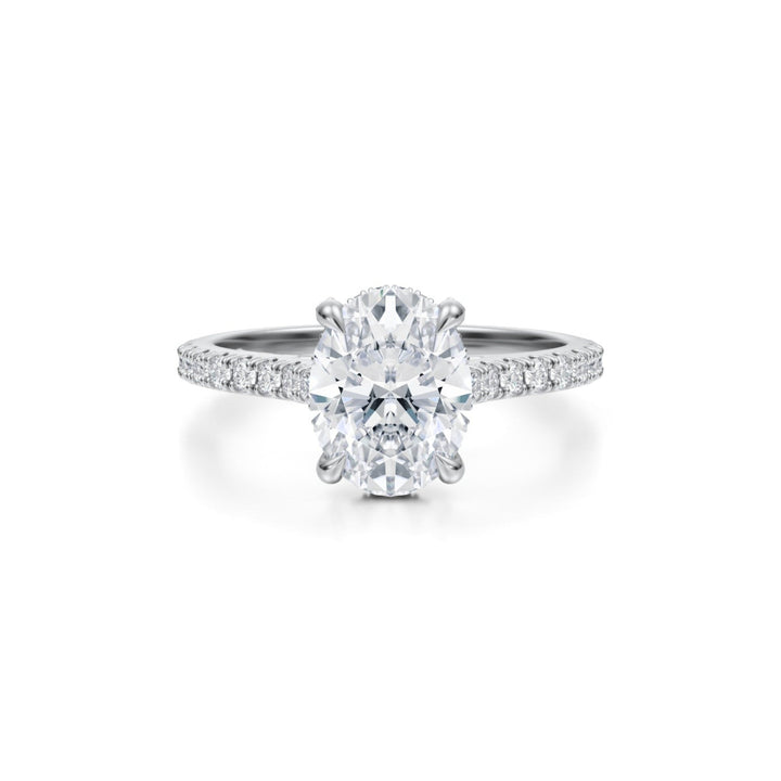 Oval Pave Cathedral Ring With Pave Basket