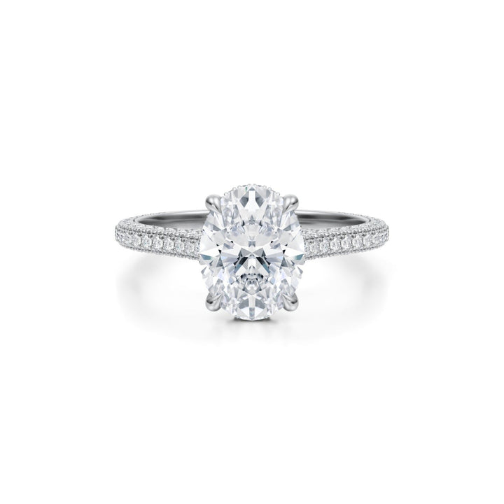 Oval Trio Pave Cathedral Ring With Pave Basket