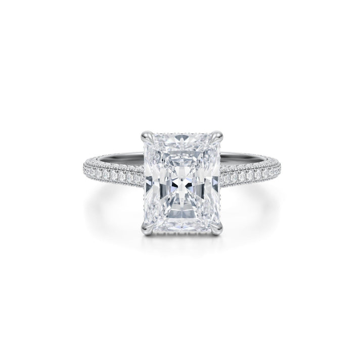 Radiant Trio Pave Cathedral Ring With Pave Basket