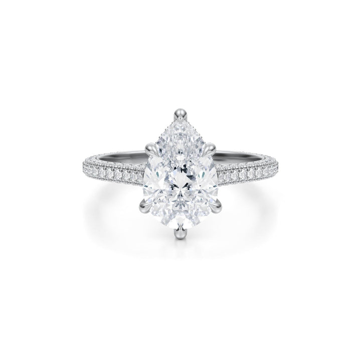 Pear Trio Pave Cathedral Ring With Low Pave Basket